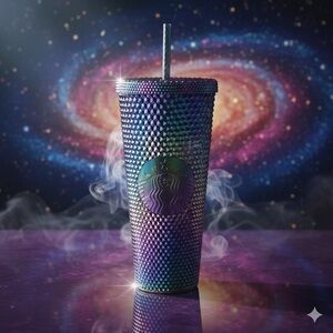 Starbucks 2023 Oil Slick Black Bling Iridescent Rainbow Gradient Studded Tumbler